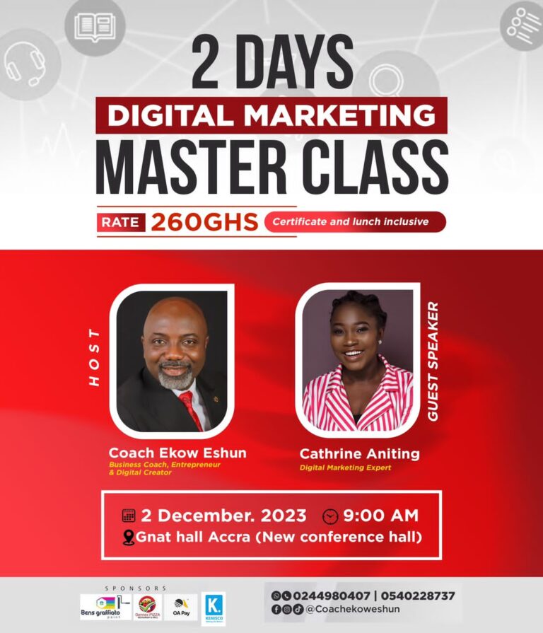 Coach Ekow Eshun and Catherine Aniting to host a two day digital marketing class at the Gnat hall on December 2 & 3