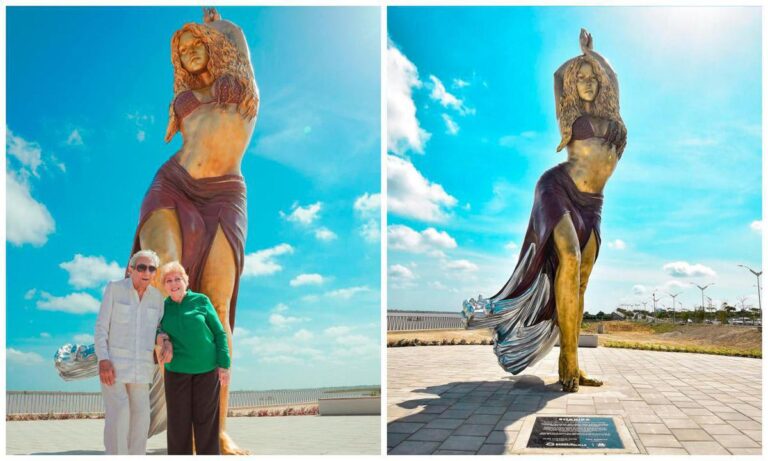 A giant bronze statue of Grammy-winning singer Shakira was unveiled in her home city of Barranquilla, Colombia.